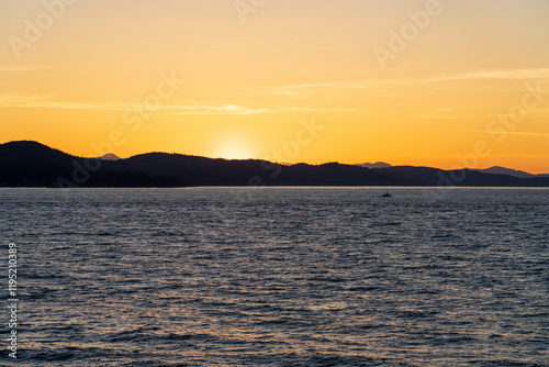 Sunset sky over the pacific ocean, Southern Gulf Islands, Strait of Georgia.