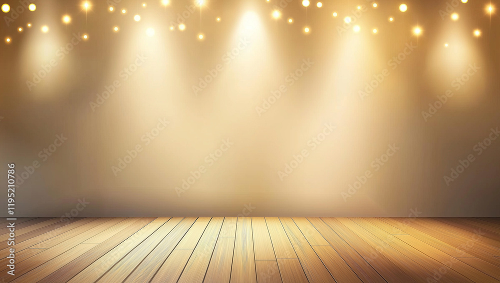 A rustic light brown wooden floor is shown, with an outoffocus background of soft, warm golden bokeh lights. Perfect for product displays or elegant designs.A rustic light brown wooden floor is shown, A rustic light brown wooden floor is shown, with an outoffocus background of soft, warm golden bokeh lights. Perfect for product displays or elegant designs.A rustic light brown wooden floor is shown,