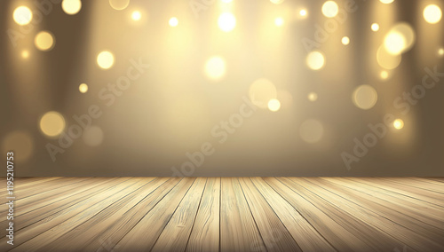 Wallpaper Mural A rustic light brown wooden floor is shown, with an outoffocus background of soft, warm golden bokeh lights. Perfect for product displays or elegant designs.A rustic light brown wooden floor is shown, Torontodigital.ca