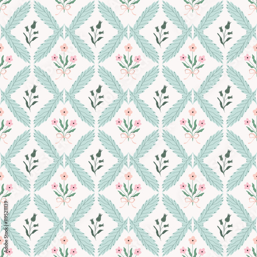 Vintage seamless pattern with floral design, spring summer background, coquette wallpaper