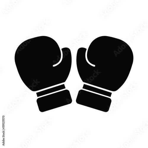 A simple, black silhouette of two boxing gloves.