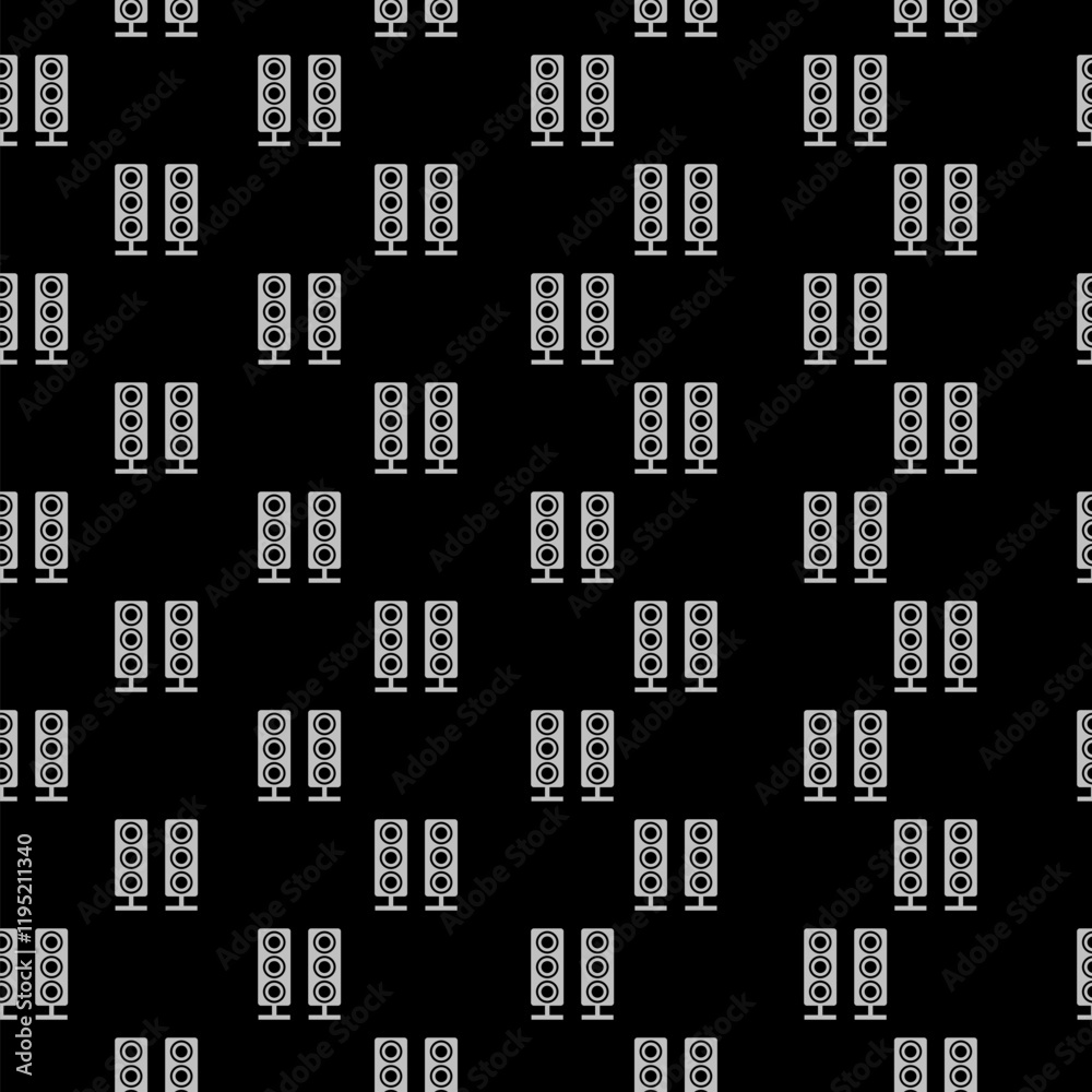 Stereo speaker icon isolated seamless pattern on black background