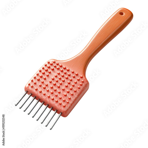 Ergonomic Red Grooming Brush for Pets with Transparent Background photo