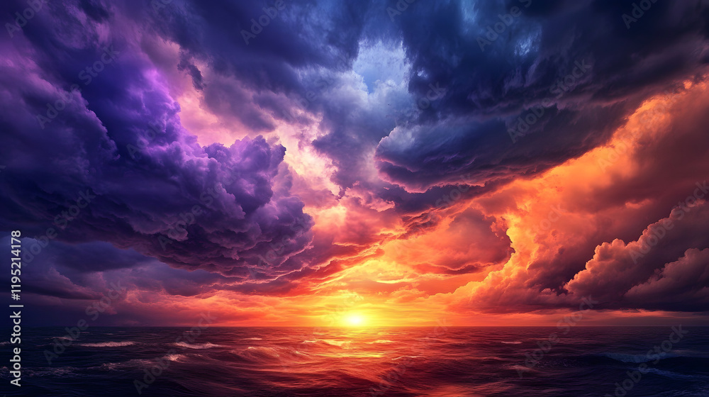 Fototapeta premium An Intense Stormy Skyline with DramATIC Clouds and a Vibrant Sunset Highlighting the Dusk Atmosphere