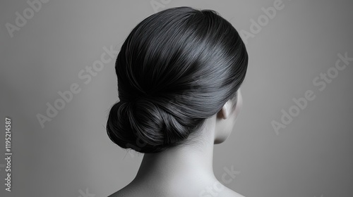Elegant Woman With Dark Hair Styled In A Bun