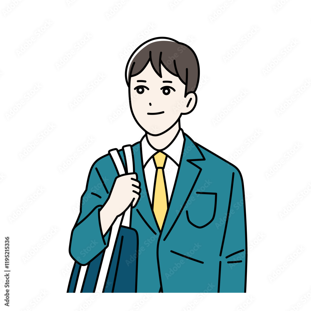 登下校をする鞄を持っている男子学生のイラスト 登下校をする鞄を持っている男子学生のイラスト