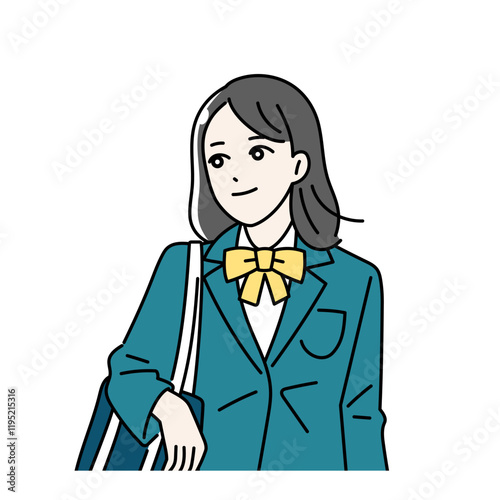 登下校をする鞄を持っている女子学生のイラスト