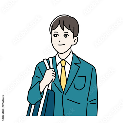 登下校をする鞄を持っている男子学生のイラスト