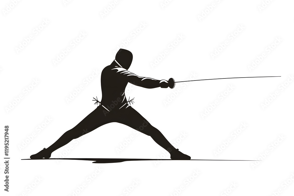 Silhouette of a fencing sports person. Flat illustration isolated on white background