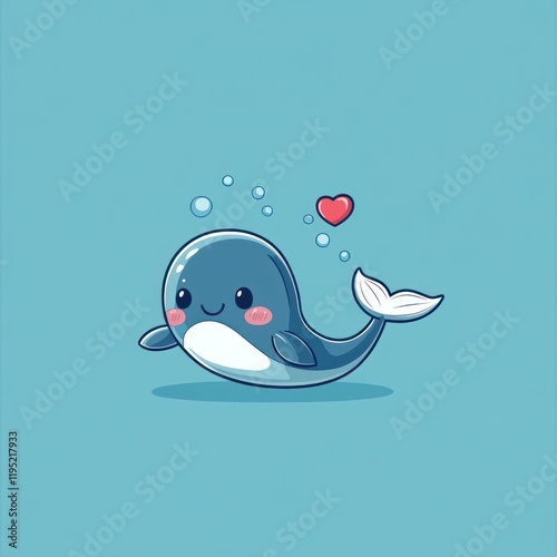 Cute cartoon whale ocean love illustration, kids design photo