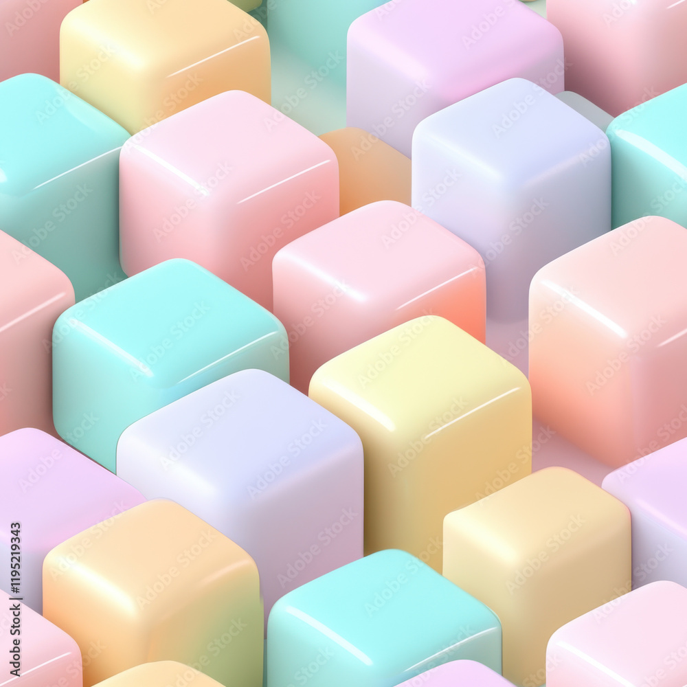 Soft pastel cubes arranged in seamless pattern, creating visually appealing and colorful background. smooth surfaces reflect light, enhancing aesthetic charm Soft pastel cubes arranged in seamless pattern, creating visually appealing and colorful background. smooth surfaces reflect light, enhancing aesthetic charm