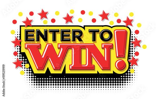 Enter to win push button with stars. Vector web banner on transparent background