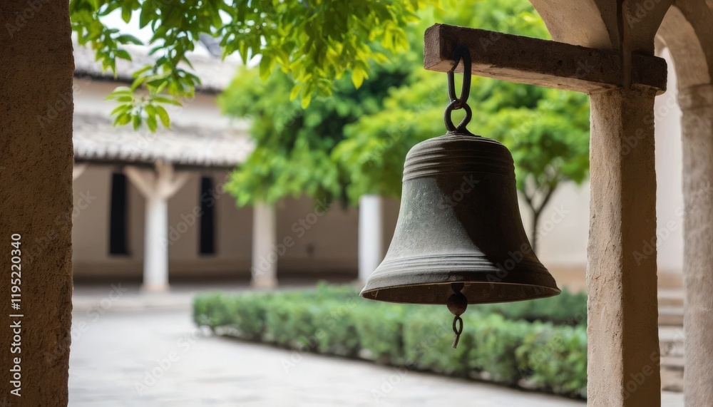 Fototapeta premium Antique Bell in a Historic Courtyard, Evoking Tranquility