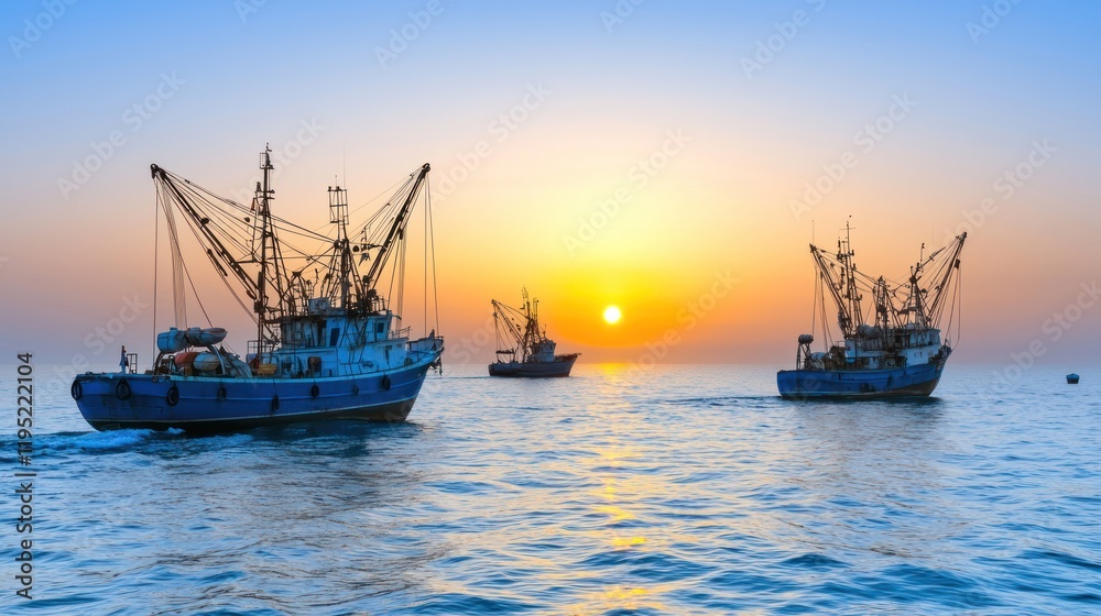 Obraz premium Fishing Boats at Sunset