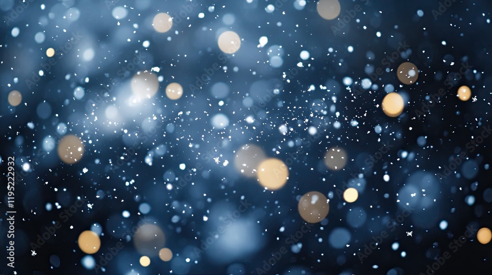 Obraz premium Winter's whisper: bokeh effect of ethereal white snowflakes against peaceful nighttime darkness