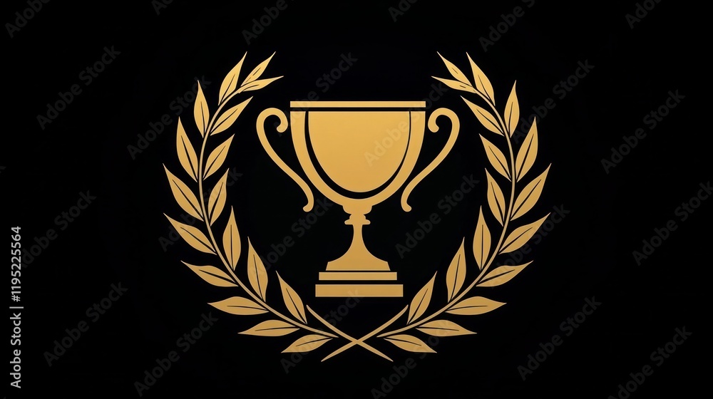Obraz premium Creative victory logo with a gold trophy and laurel wreath, symbolizing achievement and success.