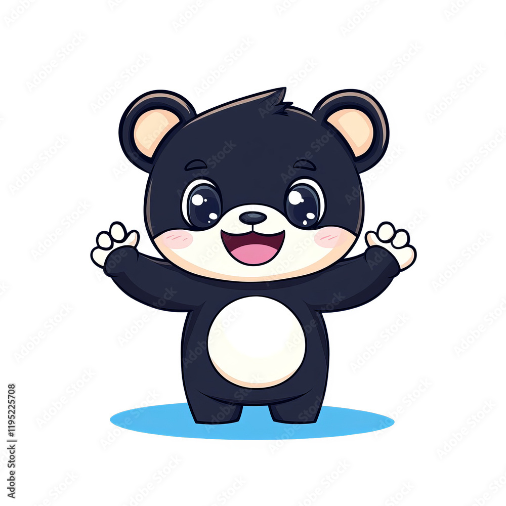 Naklejka premium Playful cartoon bear character illustrative artwork cute animal whimsical environment front view fun concept