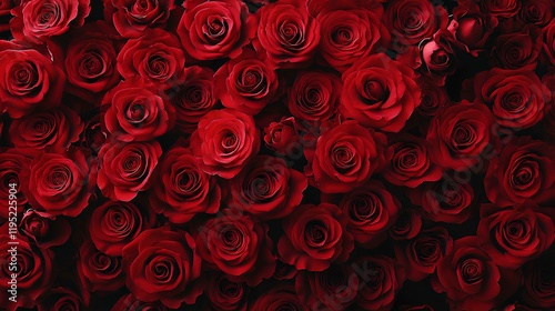 a backdrop  of red roses. Photo realistic roses