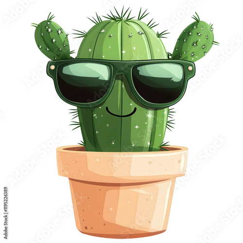 Cool cartoon cactus wearing sunglasses in a pot

 photo