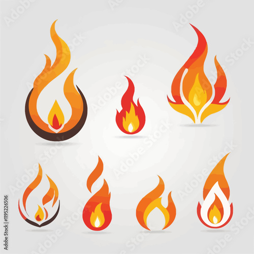 Fire icon vector set. Fire flame symbol. Flame icon collection. fireball and flame vector illustration icon set. Fire flame icon. Burning symbol. Fireball sign. Energy illustration isolated.