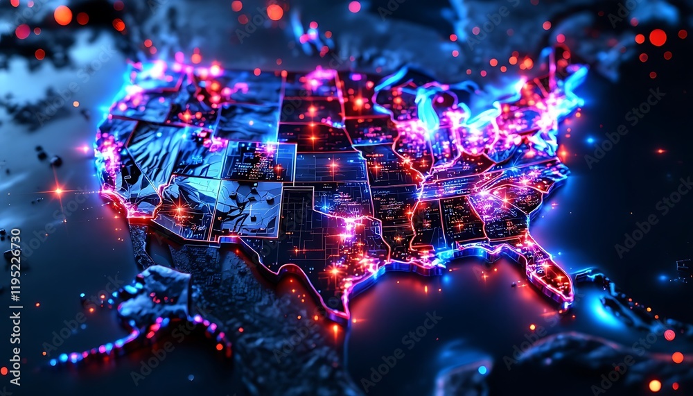 Neon-Lit American Map: A Vibrant Digital Artwork Neon-Lit American Map: A Vibrant Digital Artwork
