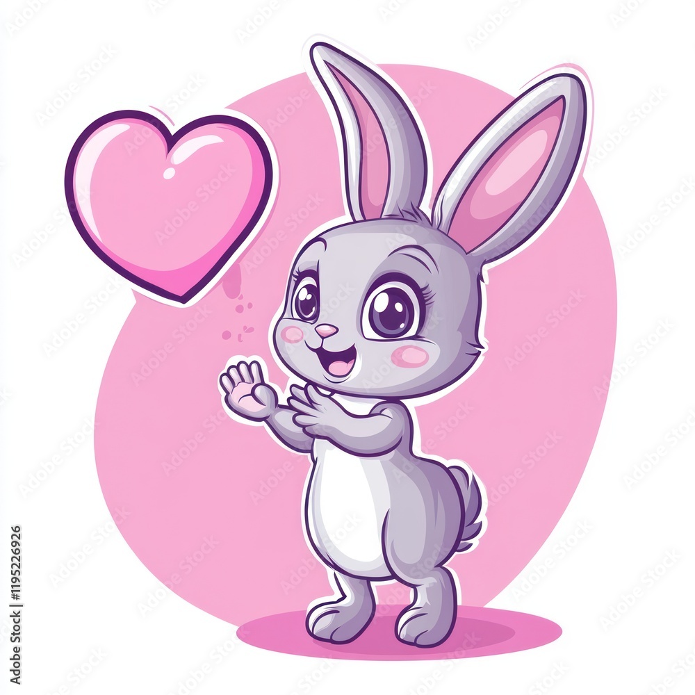 Cute bunny holding heart, pink background, Valentine's, children's illustration Cute bunny holding heart, pink background, Valentine's, children's illustration