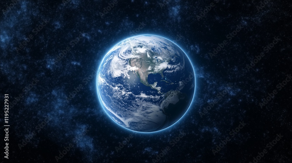 Fototapeta premium Glistening blue digital representation of Earth against dark cosmos