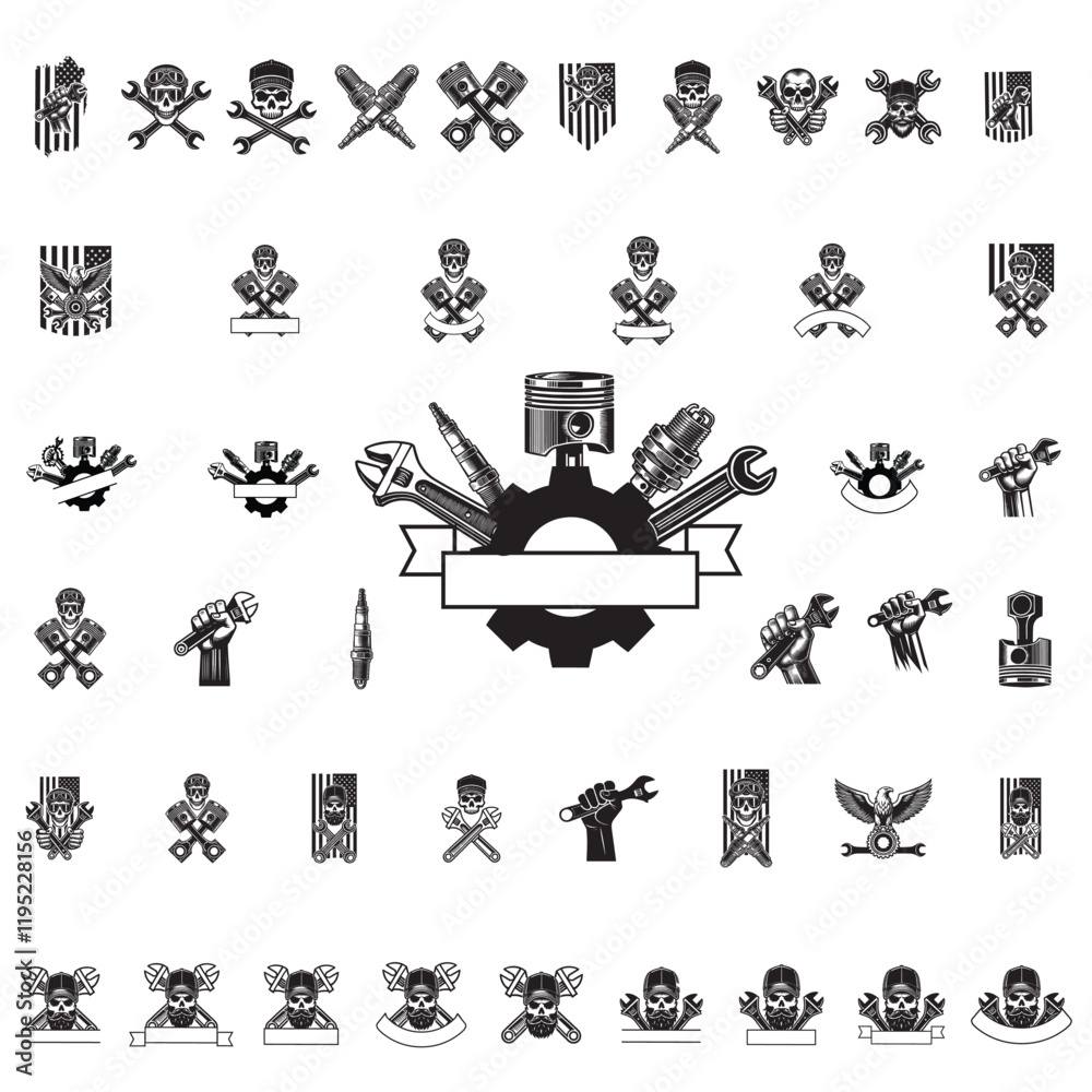 Obraz premium Set of Mechanic Tools vector illustration, Garage equipment clipart Design