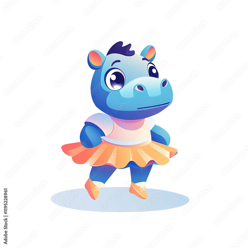 Fototapeta premium Dancing hippo character cartoon style digital art whimsical environment front view playfulness and fun