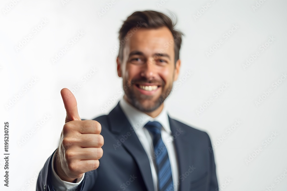 Smiling Professional Man Showing Thumbs Up in Confident Pose on White Background Smiling Professional Man Showing Thumbs Up in Confident Pose on White Background