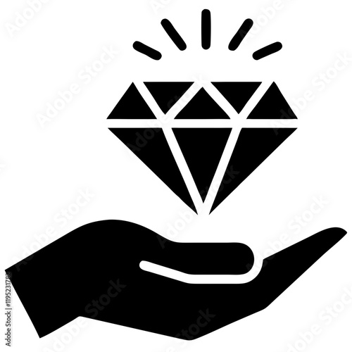 Loyalty program icon featuring hand holding a shining diamond for customer appreciation
