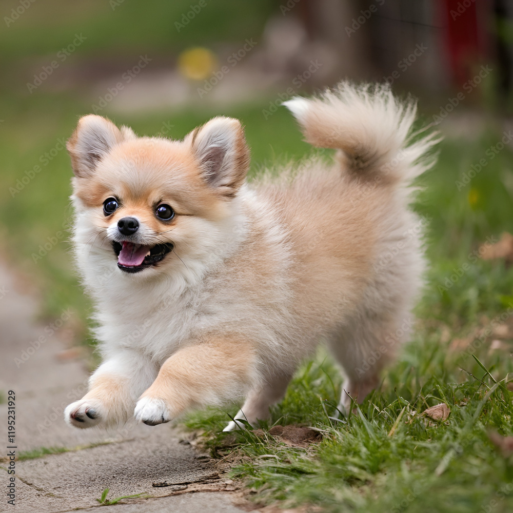 pomeranian puppy on the grass pomeranian puppy on the grass
