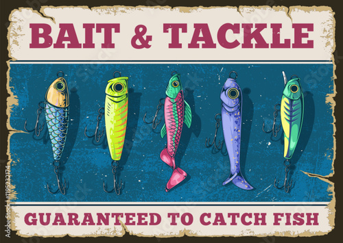 Colorful fishing lures on display for sale
