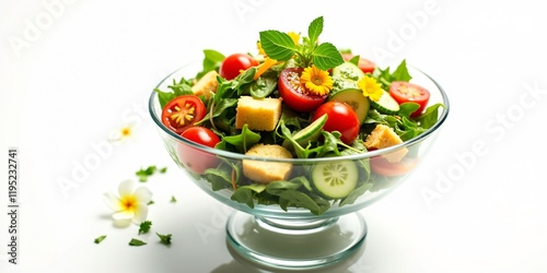 Fresh and Colorful Salad with Arugula, Cherry Tomatoes, and Olive Oil Drizzle photo