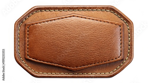 Brown leather badge isolated on white background
