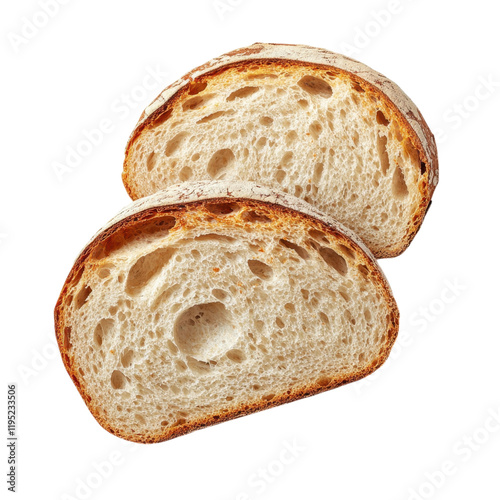 Delicious Artisan Bread Slices: A Close-Up of Two Perfectly Baked Bread Pieces photo