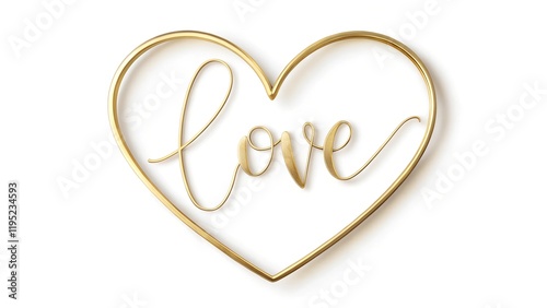 A minimalistic golden heart outline featuring the word 