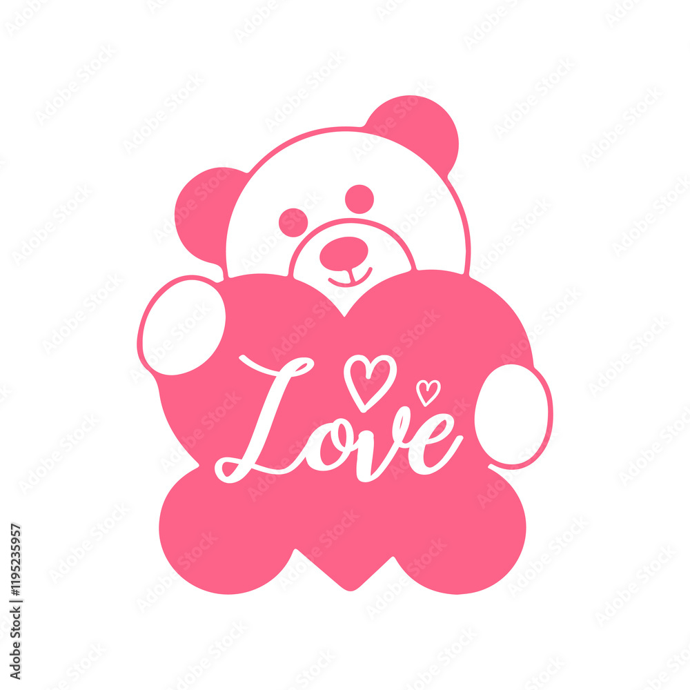 Fototapeta premium Love teddy bear design on plain white transparent isolated background for card, shirt, hoodie, sweatshirt, apparel, tag, mug, icon, poster or badge