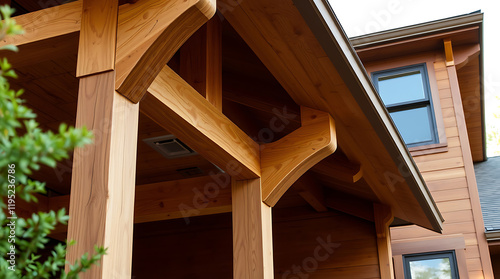 Craftsman Home Architectural Detail: Exquisite Woodwork and Timber Framing in a Luxurious Residence