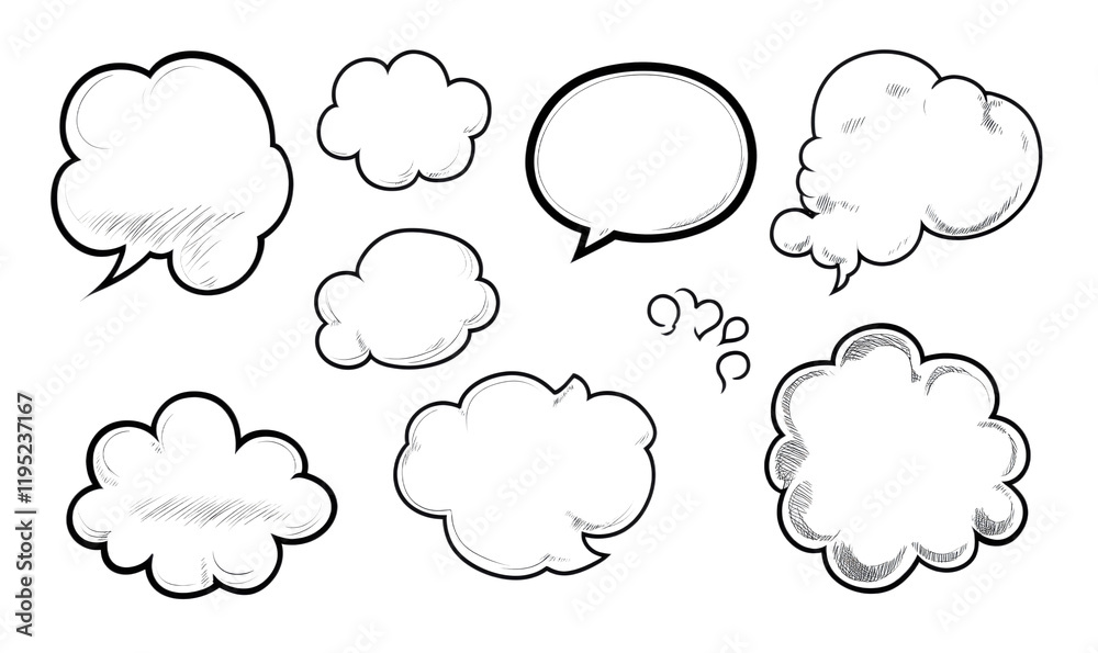 Various Hand-Drawn Speech Bubbles and Thought Clouds for Creative Communication, isolated on transparent background, png Various Hand-Drawn Speech Bubbles and Thought Clouds for Creative Communication, isolated on transparent background, png
