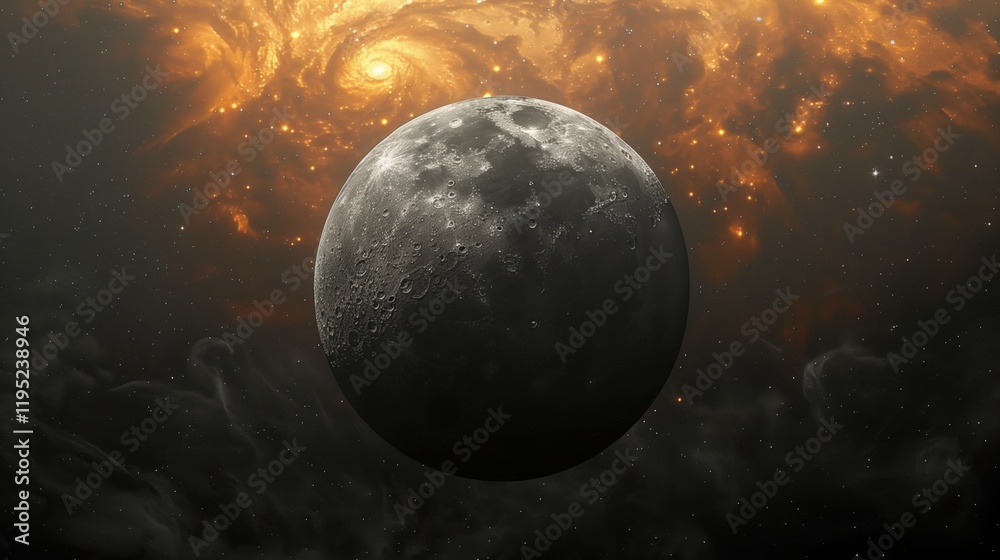 Naklejka premium Panoramic view of planet, stars and galaxy. Planet view from space. Space fantasy. Globe in space. Earth sphere. Sunlight with stars in space 