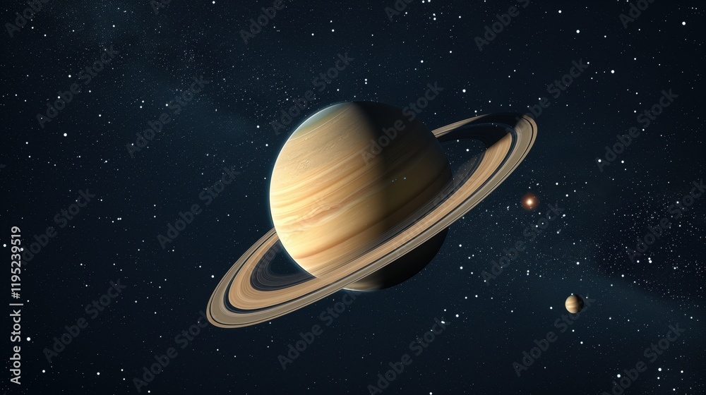 Fototapeta premium Saturn. Panoramic view of planet, stars and galaxy. Planet view from space. Space fantasy. Globe in space. Earth sphere. Sunlight with stars in space 