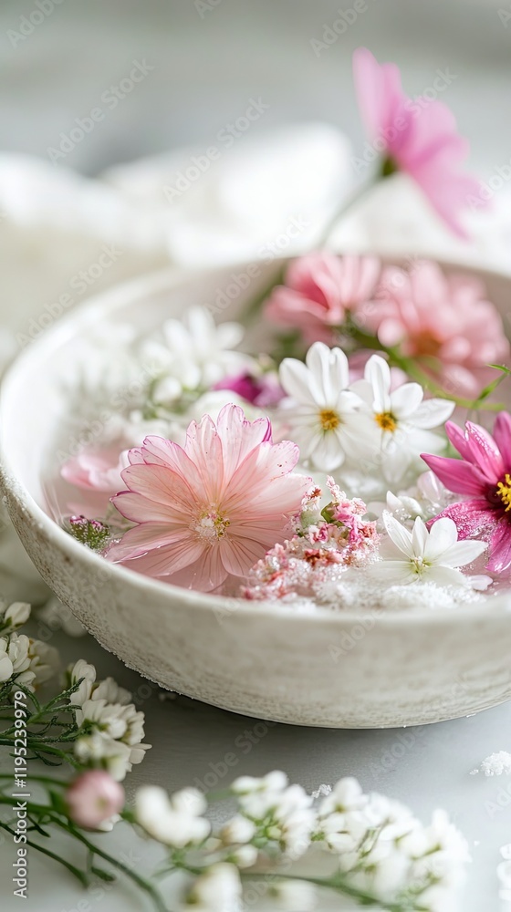 Delicate Pink and White Floral Arrangement in a Bowl Delicate Pink and White Floral Arrangement in a Bowl