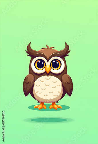 Adorable Cartoon Owl Illustration Green Background photo