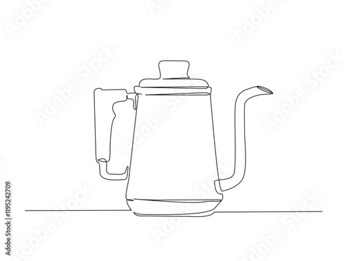 Continuous one line drawing of coffee maker pot drip kettle - barista equipment. Coffee pot  in single line draw illustration. Editable stroke.