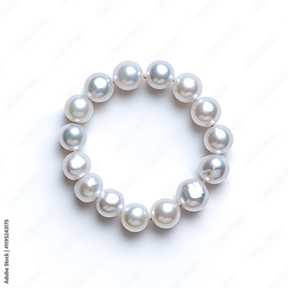 Top view natural pearl women bracelet or necklace, isolated on a white background Top view natural pearl women bracelet or necklace, isolated on a white background