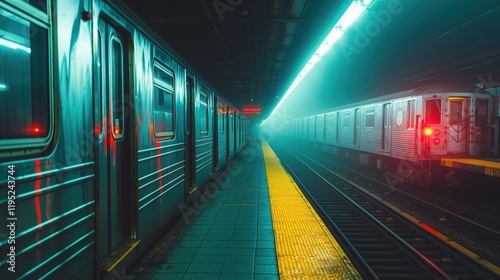 A crowd of blurred people moves along a passage between subway stations. People board a recently arrived train at a station in the train network. People on a subway train photo