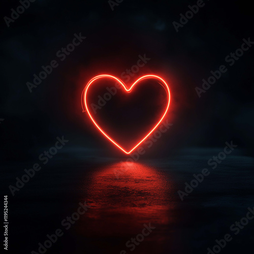 glowing red heart shape illuminated against dark background, creating romantic and warm atmosphere. neon light effect adds modern touch to classic symbol of love