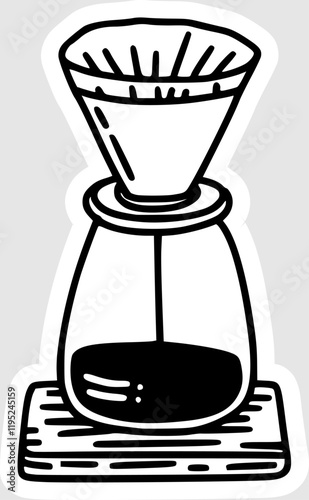 handmade illustration of a dripper coffee maker in black and white style