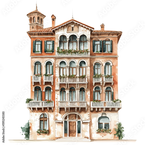 A watercolor of a famous building with old architecture, isolated on a white background. Famous building vector.
